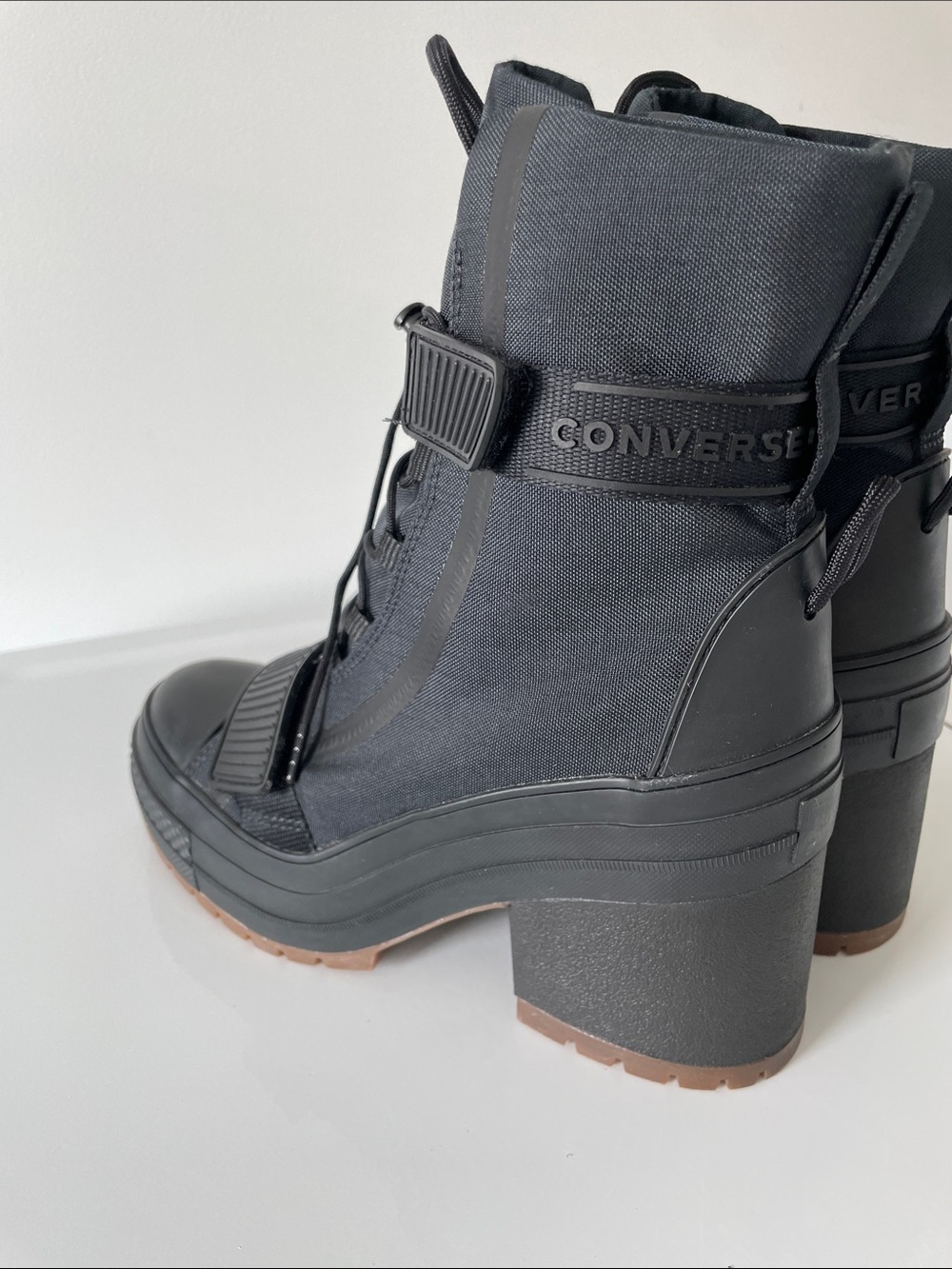 Converse Women's Black Chunky Platform Lace-Up Heeled Boots